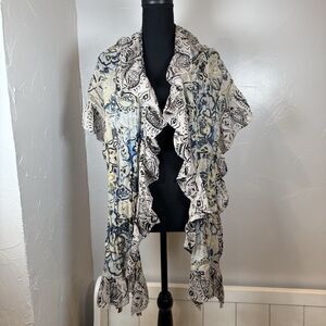 Chico’s Ruffle Floral Scarf Long Beachy Boho *FLAW*